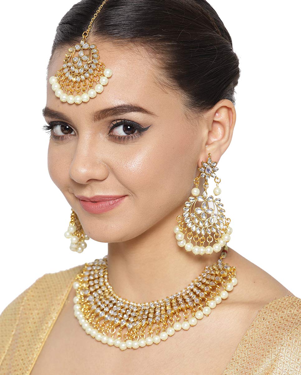 Plated Kundan Wedding Bridal Necklace Set with Earrings